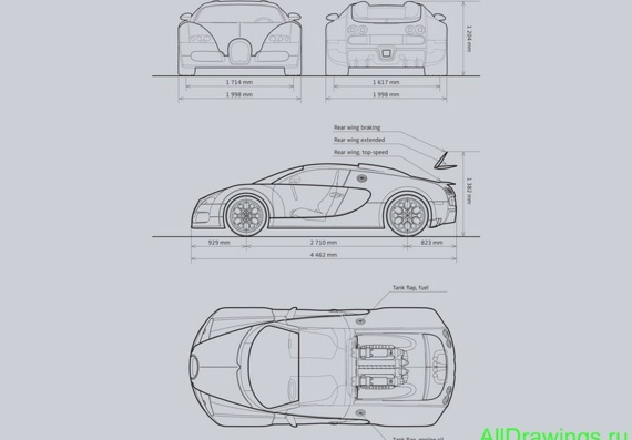 Bugatti Veyron Grand Sport (2009) - drawings (drawings) of the car